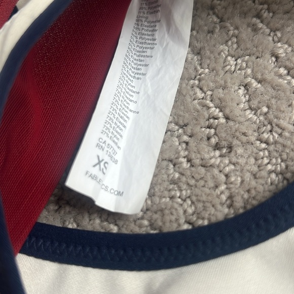 Cream and Navy Fabletics Sports Bra - Picture 3 of 5
